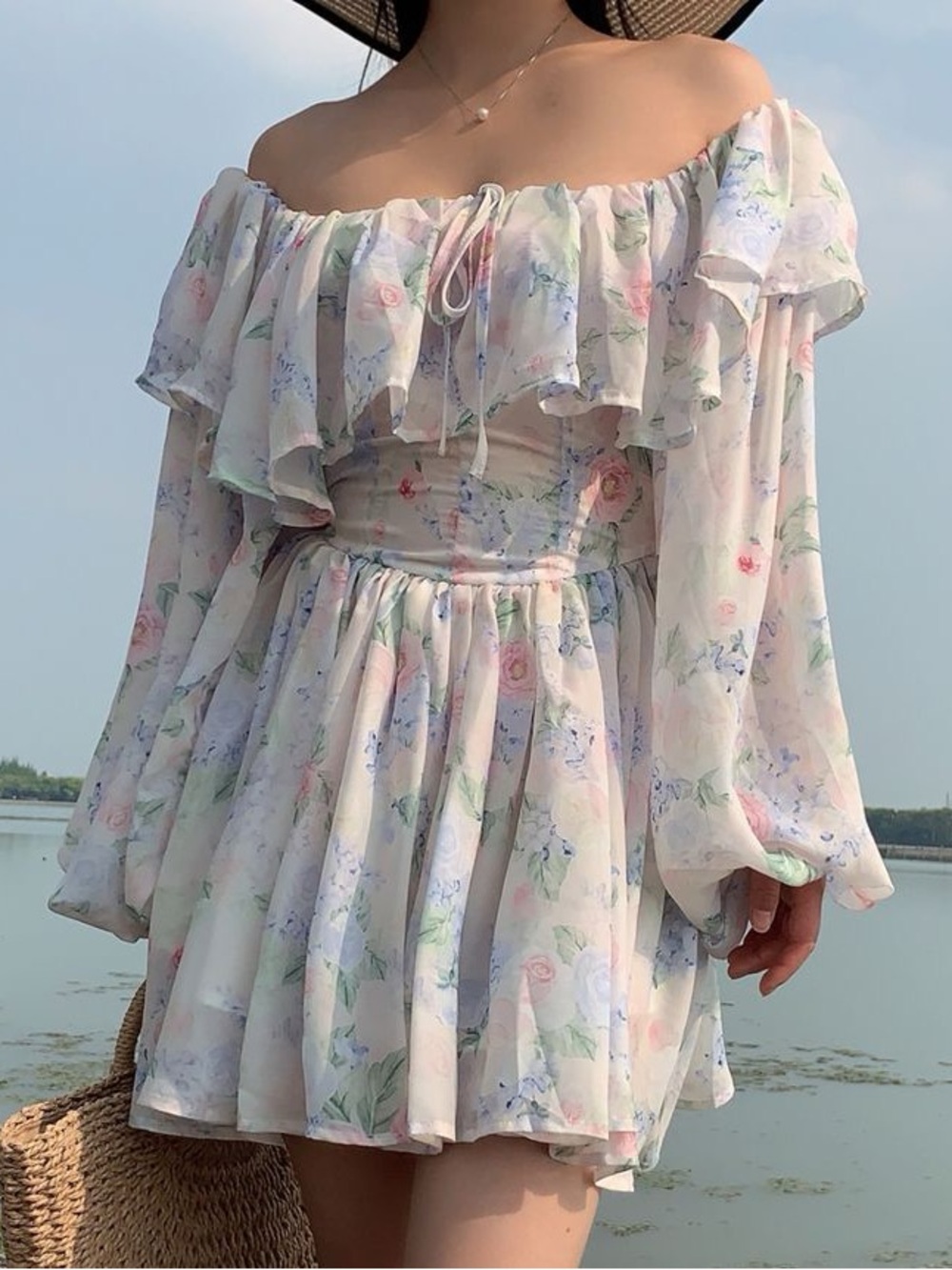 Floral Ruffle Off-Shoulder Mini Dress - Picture 3 of 11